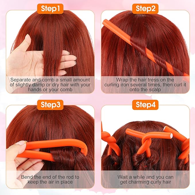 WILLBOND 45 Pieces Flexible Curling Rods, No Heat Hair Rollers, Soft Foam Hair Rods for Women Girls Long, Medium, Short Hair (Orange, 1 cm Diameter)