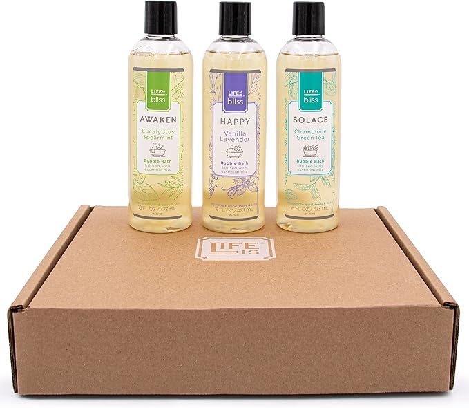 Life is Bliss | 3 Fresh & Soothing Scents | Variety Pack | Liquid Bubble Bath 16 fl oz