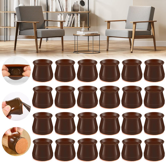 24PCS Upgraded Silicone Chair Leg Floor Protectors for Hardwood Floors, Furniture Sliders for Chair Legs, Felt Bottom Furniture Pads, Anti-Slip Round&Square Cap Covers to Scratch and Reduce Noise