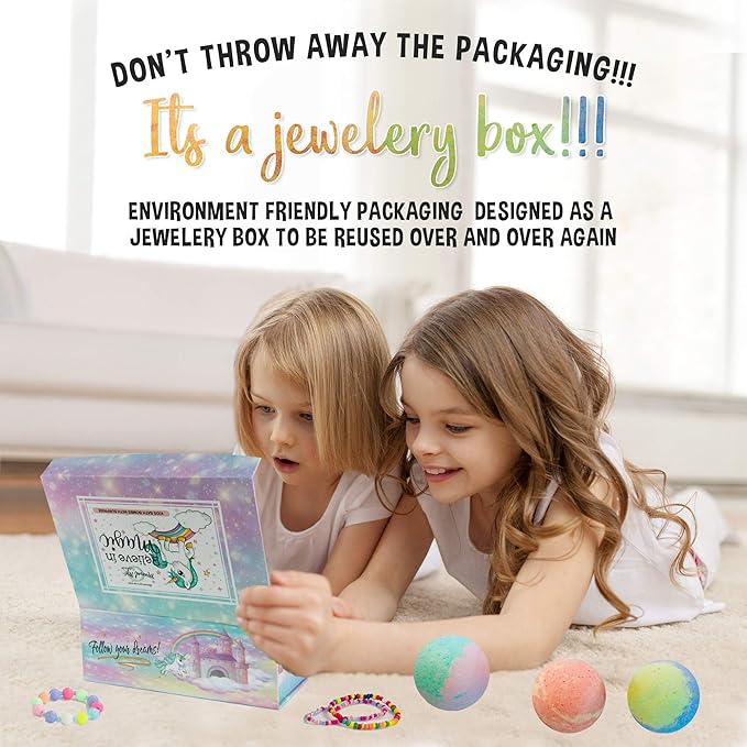 Bath Bombs for Kids with Surprise Inside, Unicorn Bath Bombs for Girls with Jewelry & Jewelry Box for Kids - Organic, Skin Moisturizing, Natural Bubble Bath, Birthday Gifts for Girls