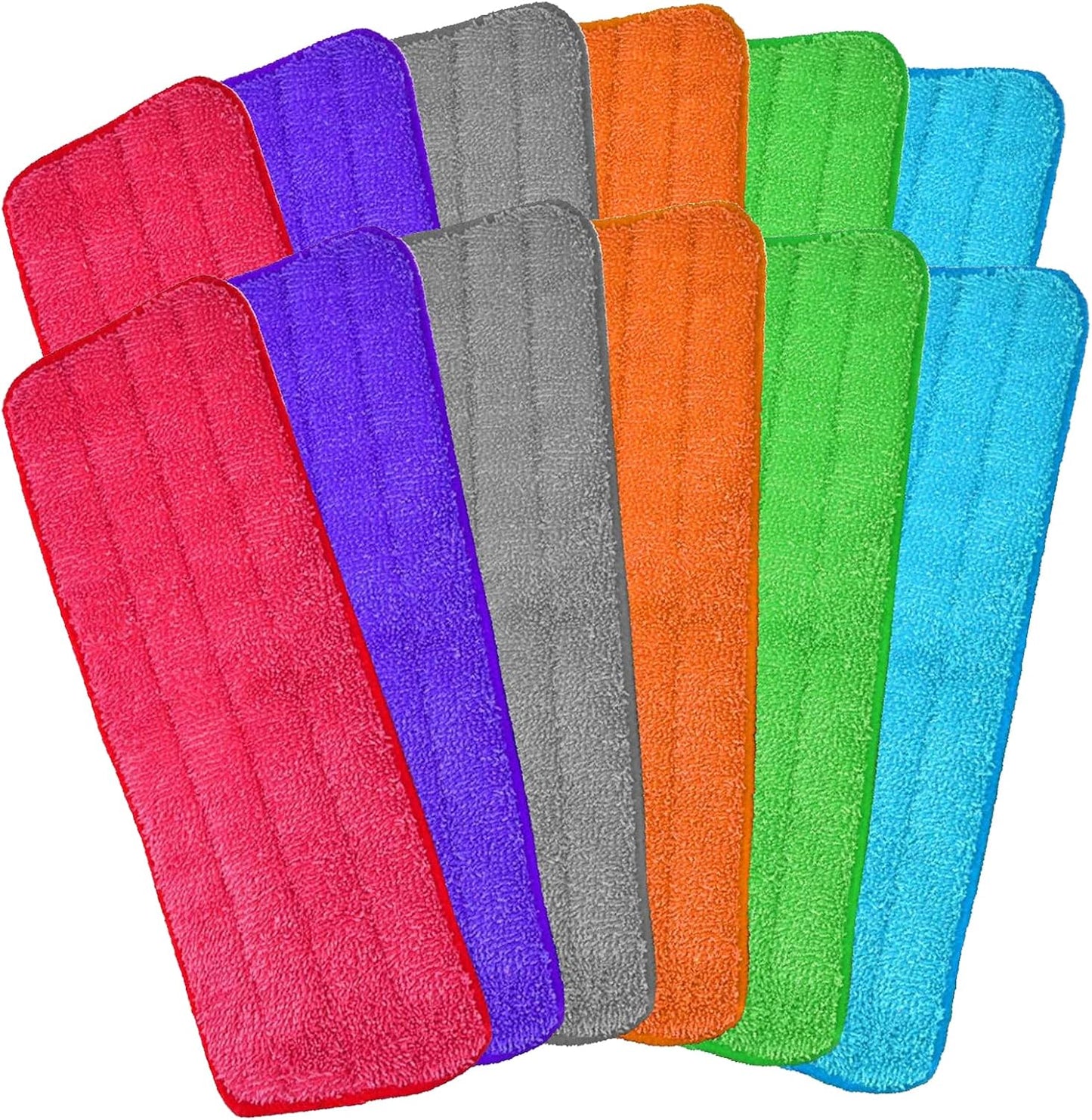 Microfiber Mop Pads, 18.5 x 6.3 Inch Reusable and Washable Spray Mop Pads, Wet and Dry Household Mop Pad Replacement, Set of 12(Colorful)