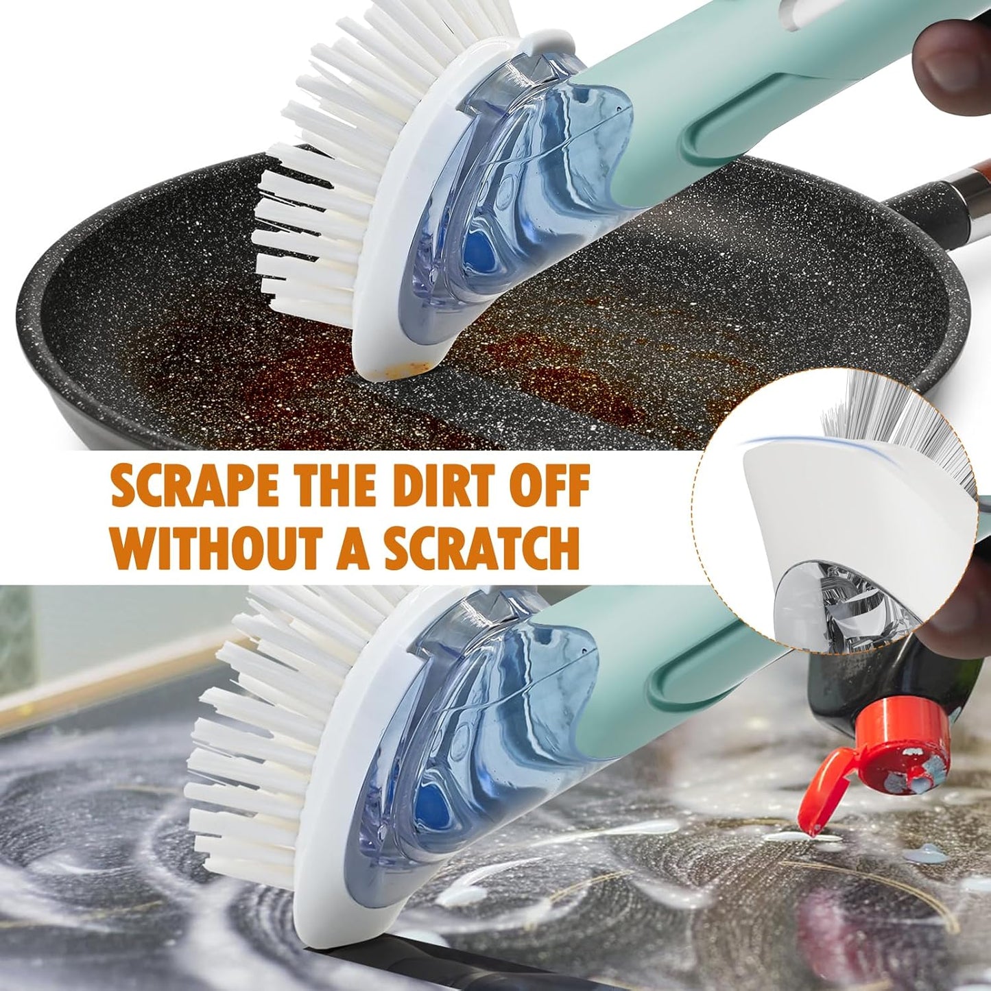 Soap Dispensing Replacement Dish Brush Storage Set with 2 PCS Brush Refills & Holder - RIMAY Dispenser Scrub Cleaning Scrubber Kitchen Dishwashing Dish Wand Handle for Dishes/Pans/Pots/Sink(Blue)