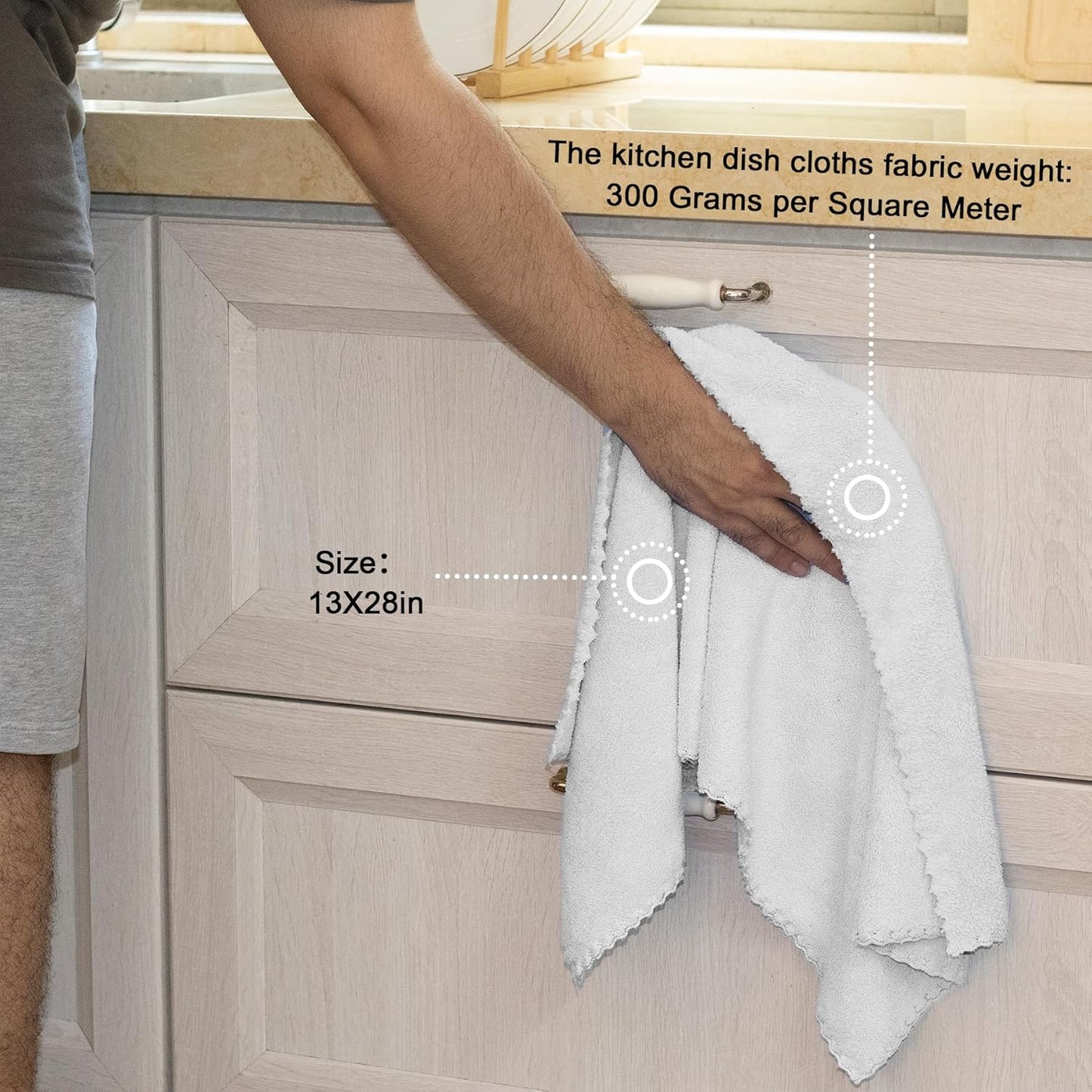 kimteny Kitchen Cloth Dish Towels, 13x28 Inches Premium Dishcloths, Super Absorbent Coral Velvet Microfiber Cleaning Cloths, Fast Drying Rags for Washing Dishes (13x28-12 Pack, White)