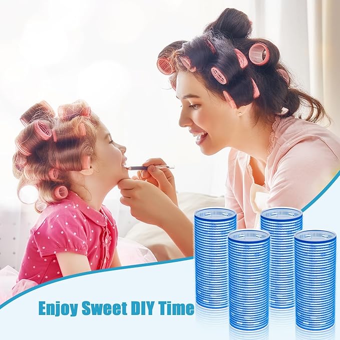 WILLBOND 4 Pcs Long Hair Rollers for Bangs Aluminum Core Curlers Thermal Self Grip Roller for Long and Medium Hair Women Hairstyle (4.7 x 2 Inch,Blue)