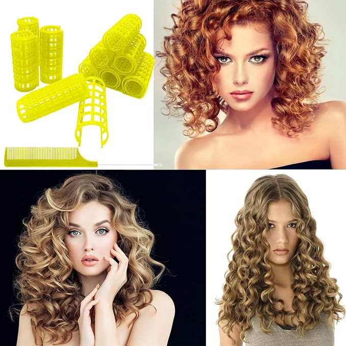 24PCS Plastic Heatless Hair Rollers Set 2.0cm/0.8in Yellow Self Grip Snap on Rollers Hairdressing Curlers Tools for DIY Hairdressing Hair Salon