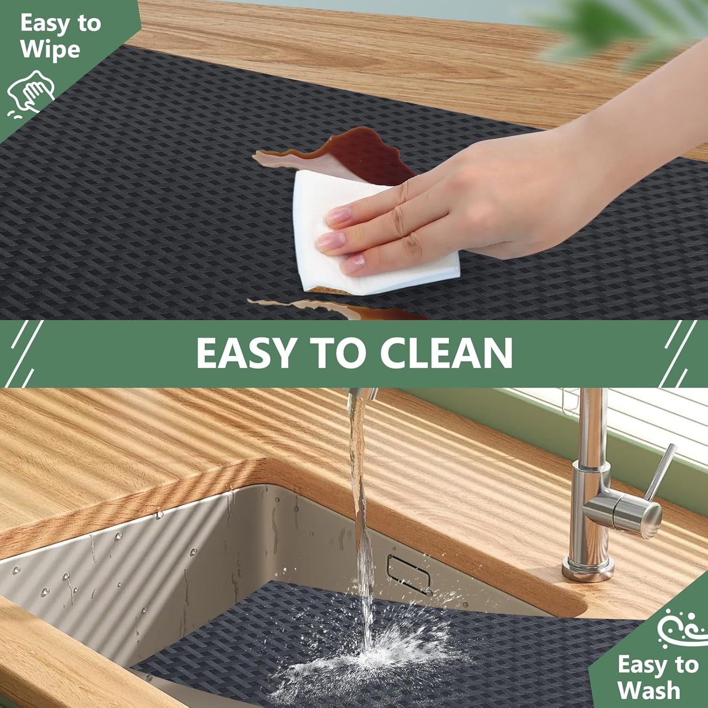 Shelf Liners, Non-Adhesive Drawer Liner, Waterproof & Oil-Proof Kitchen Cabinet Cupboard Liner Plastic EVA Material BPA Free Fridge Liner Mats Paper Protector for Shelves (Black/24in x 240in)