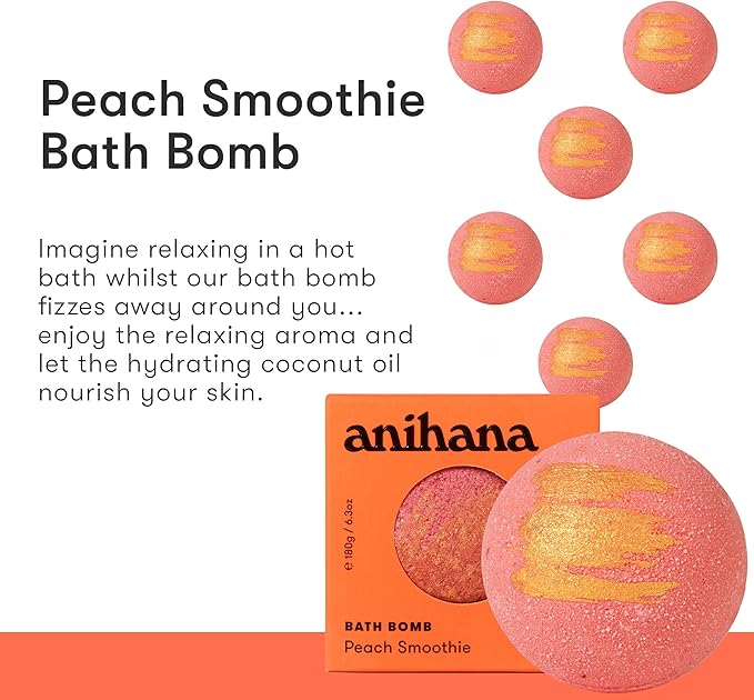 ANIHANA Bath Bomb with Coconut Oil, Paraben Free, Hand-Crafted Luxury Fizzers, Refreshing Peach Smoothie Scent, 6.3 oz