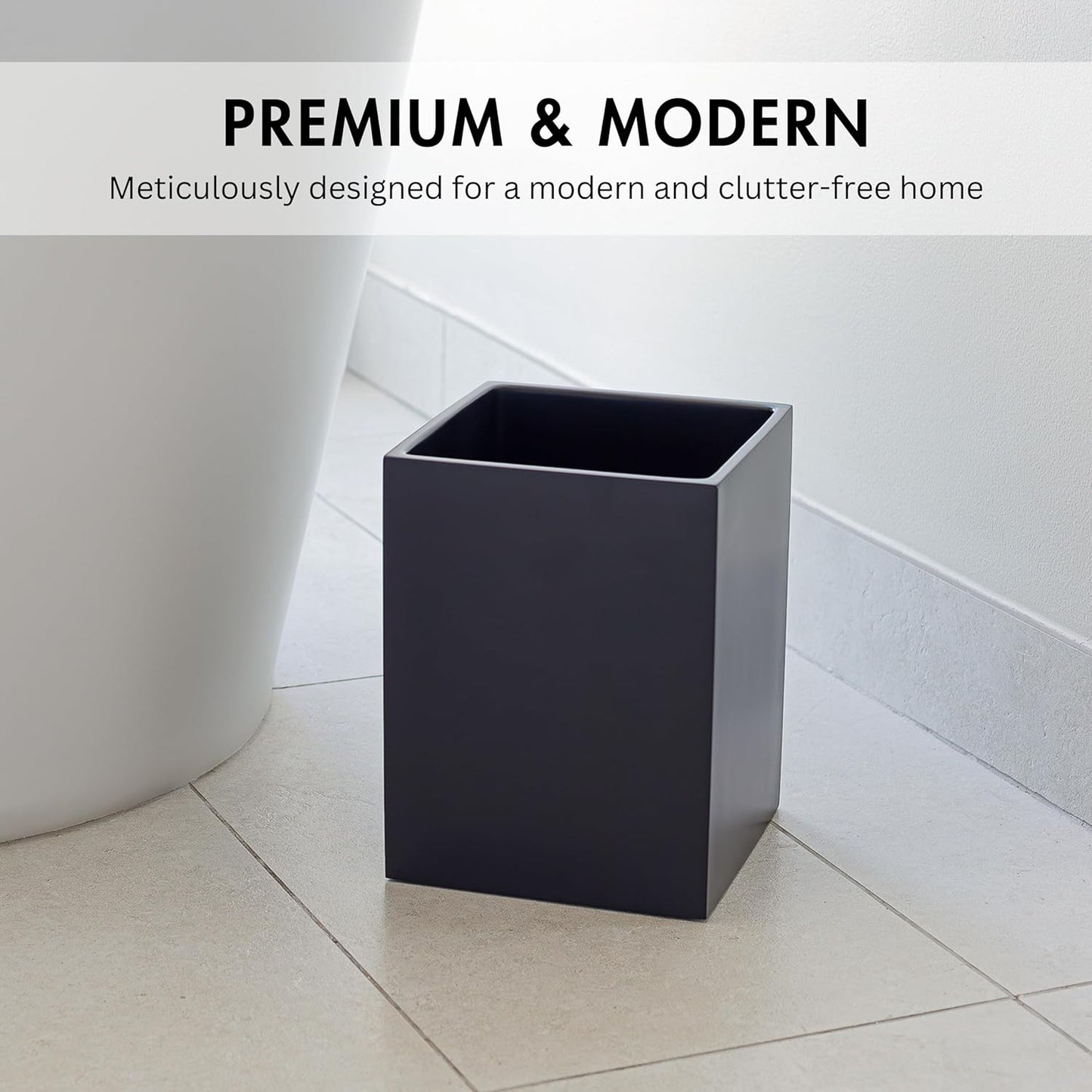Matte Black Square Small Trash Can, 2 Gallons / 7.5L Garbage Can, Waste Basket for Home, Bathrooms, Office, Under Desk, Bedroom, Laundry Room, Kitchen, Kids Room, and Dorm