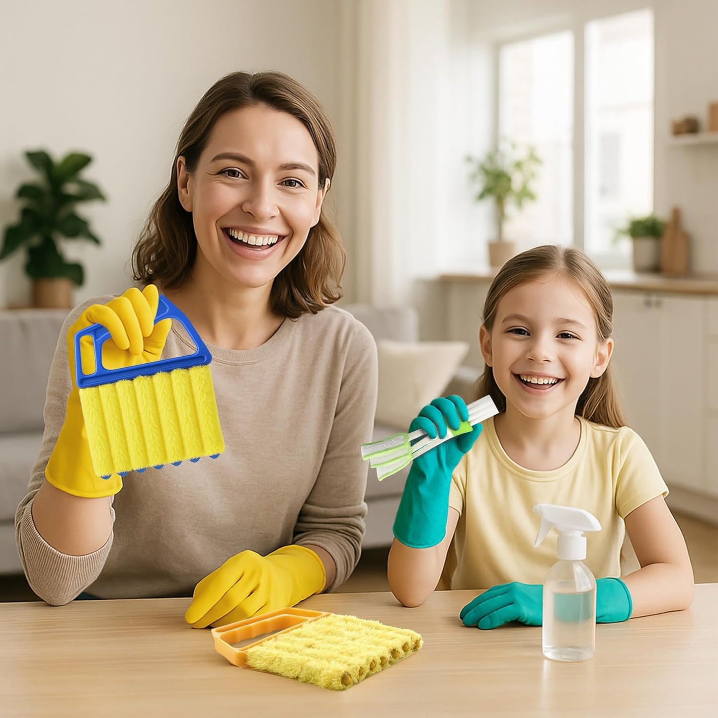 Blind Cleaner Duster Tool - 4 Pcs 7 Fingers Anti-Shedding Window Blind Cleaner Tool and 4 Pcs Air Vent Cleaner, with High-Density Microfiber Fleece and Ergonomic Handle, Detachable and Washable