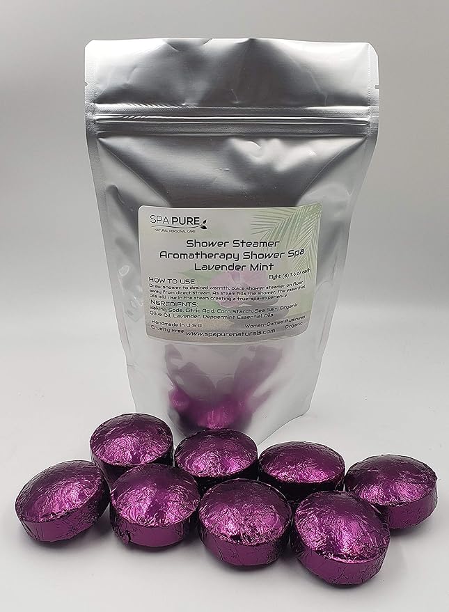 Spa Pure Lavender Mint Aromatherapy: Shower Bombs Tablets Steamers With 100% Natural/Organic Essential Oils - Transform Your Shower - Transform Your Mood (8 Count) Pack of 1