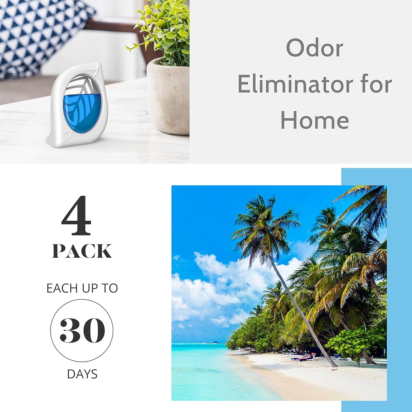 Air Deodorizer, 4 Pack, Ocean Scent, Odor Eliminator for Small Area Closets Bathroom Pets Strong Odor, Up to 120 Days