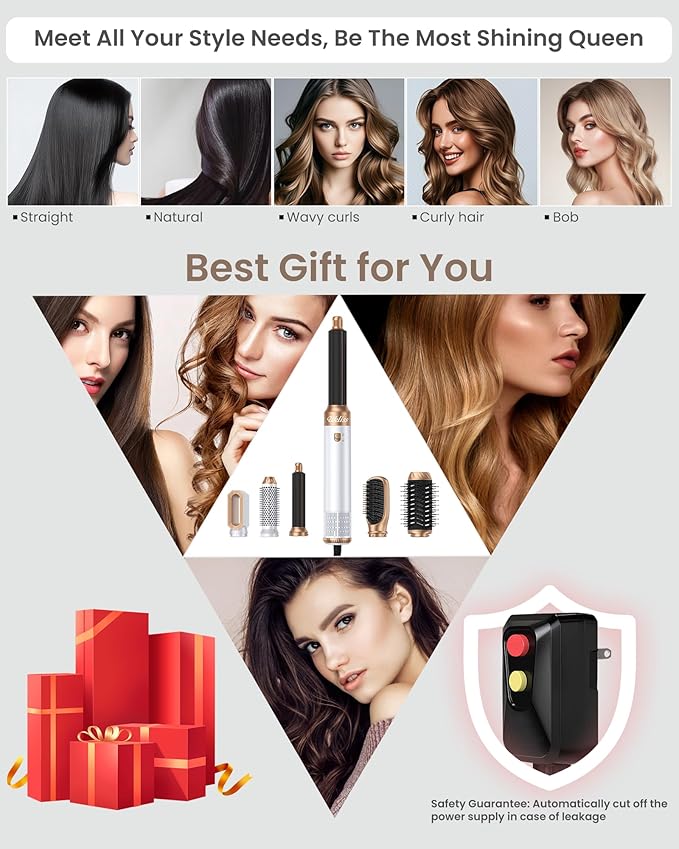 Ukliss 6 in 1 Hair Dryer Brush & Air Styler – Ionic Blow Dryer with AutoWrap Straightener & Volumizing Brush for Fine/Thick Hair Fast Drying Frizz-Free Salon & Travel Use (ALCI Plug)