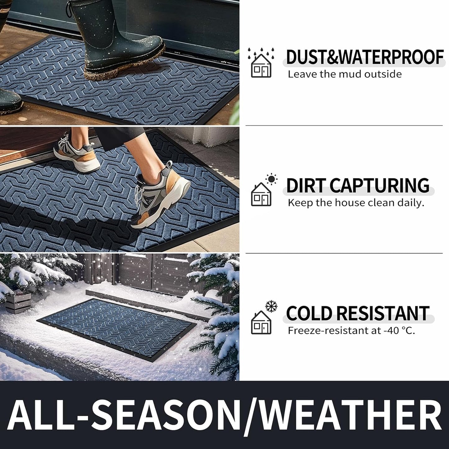Yimobra Large Door Mat Outside Entrance 47x32, Waterproof Heavy Duty Outdoor Mats for Front Door, Non Slip Rubber Entry Mat for Garage Patio, Easy Clean, Blue