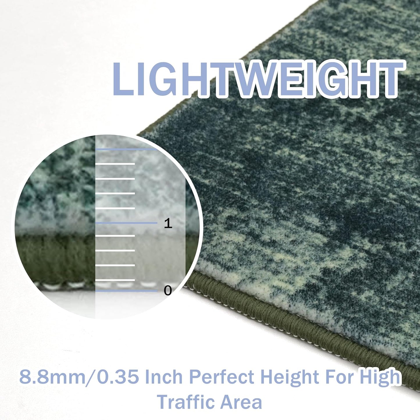 IOHOUZE Abstract Runner Rug 3x12 Ft Washable Runners for Hallways, Non Slip Kitchen Runner Printed Faux Wool Entryway Runner Indoor, Modern Abstract Floor Carpet for Hall Kitchen, Dark Green