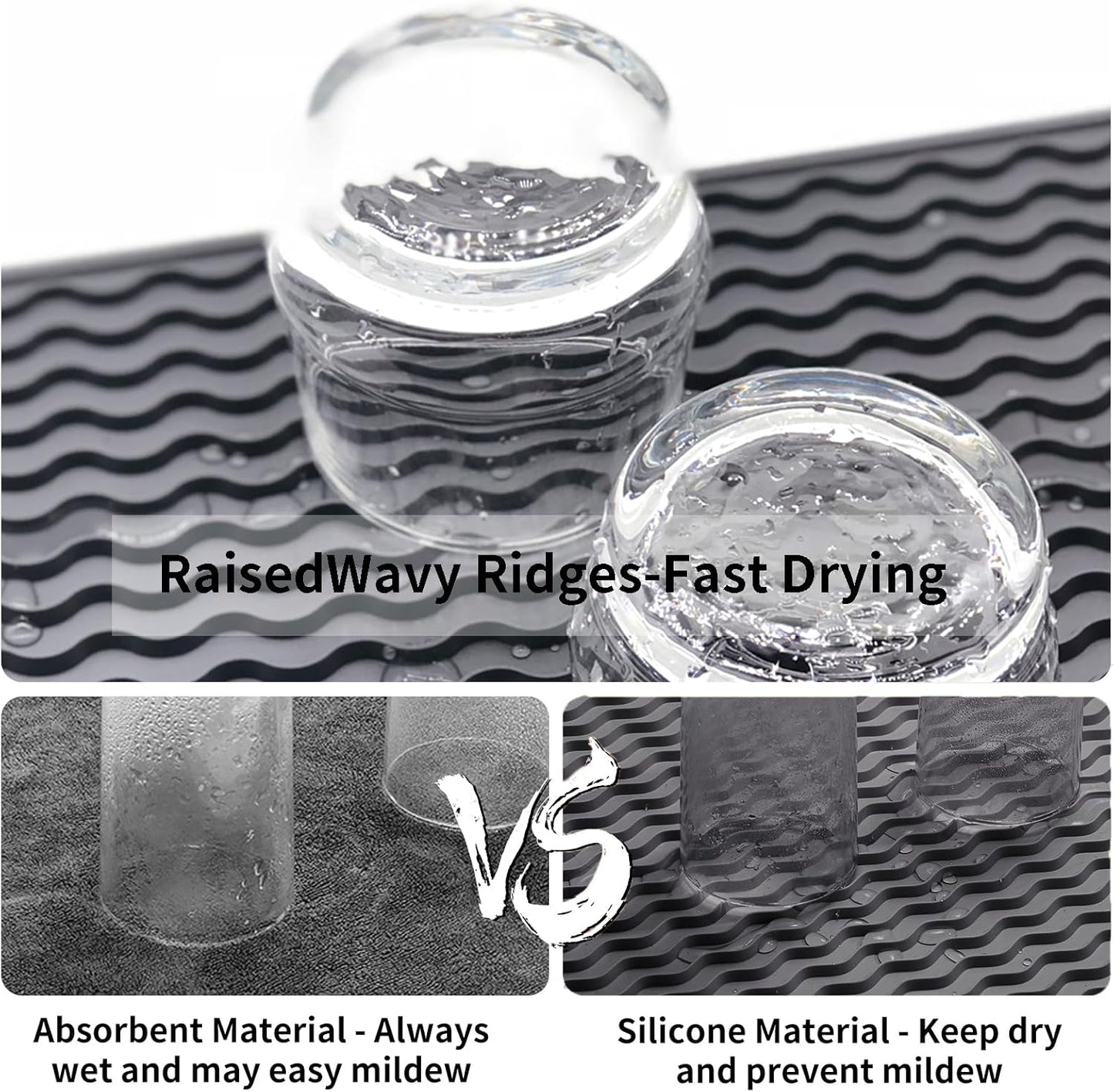 ZLR Silicone Dish Drying Mat for Kitchen Counter, Eco-Friendly Fast Dry Dish Mat, Easy Clean Multi Usage Drying Matt, Heat Resistant Trivet, 12" x 12" Middle, Dark Gray