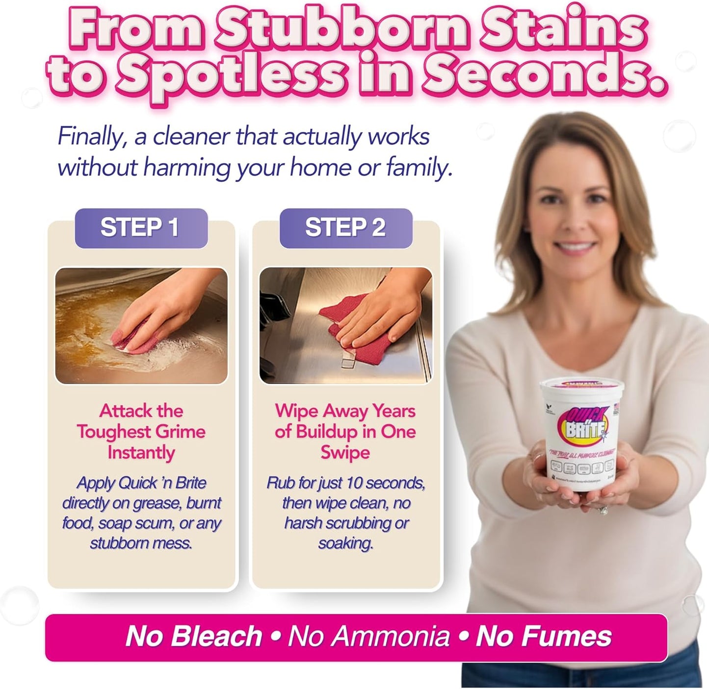 Quick 'n Brite All Purpose Cleaning Paste – Miracle Cleaner for Tough Stains | Eco-Friendly, Non-Toxic, Pet-Safe | Multi-Surface Stain Remover | Made in USA, 32oz (Pack of 2)