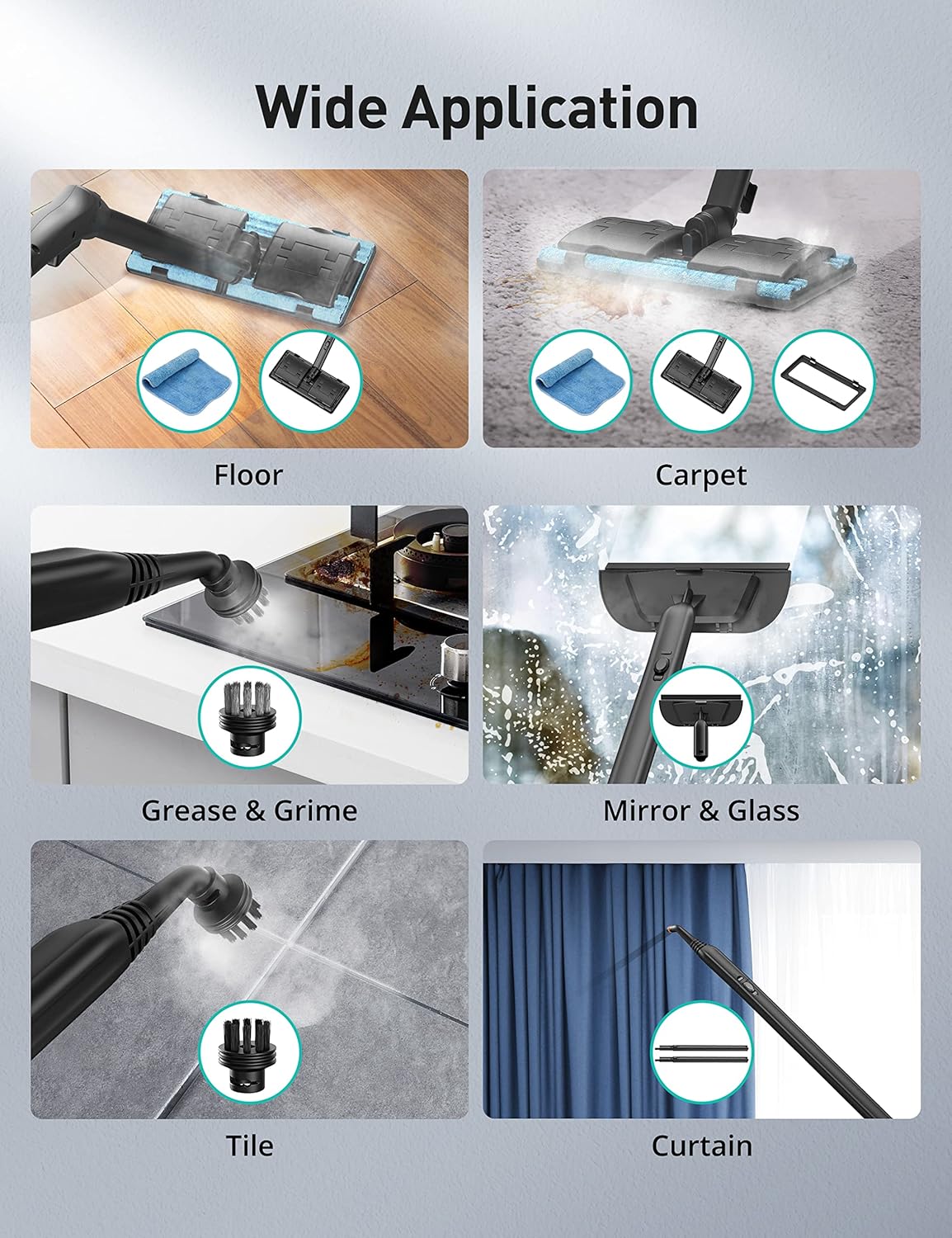 Steam Cleaner, 293°F 58 PSI Powerful Multipurpose Handheld Steam Mop for Home Use, 21 Attachments, 50Oz Capacity, Heavy Duty Steamer for Carpets, Floors, Cars, Tiles, Crack Cleaning, Titanium Silver