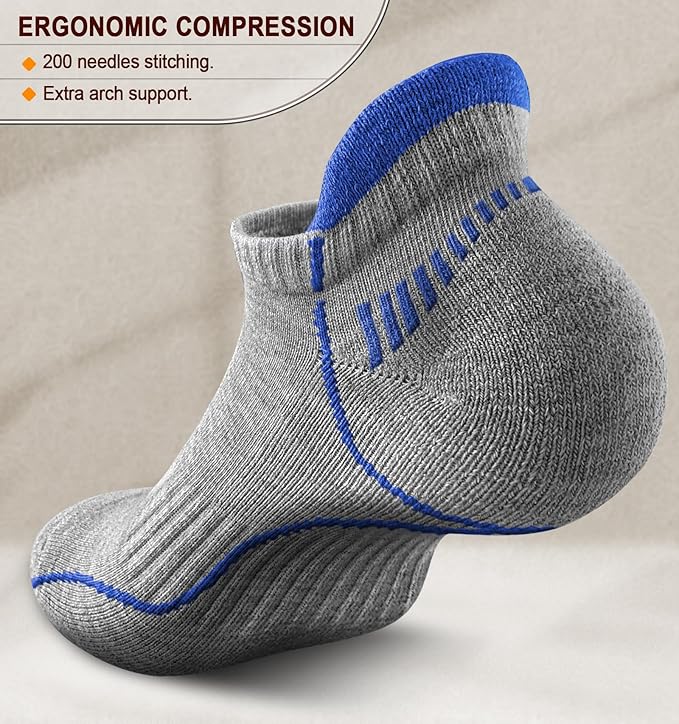 BULLIANT Men Running Socks 6Pairs-Ankle Athletic Socks Wicking Cushioned for Men Walking-Arch Compression Support