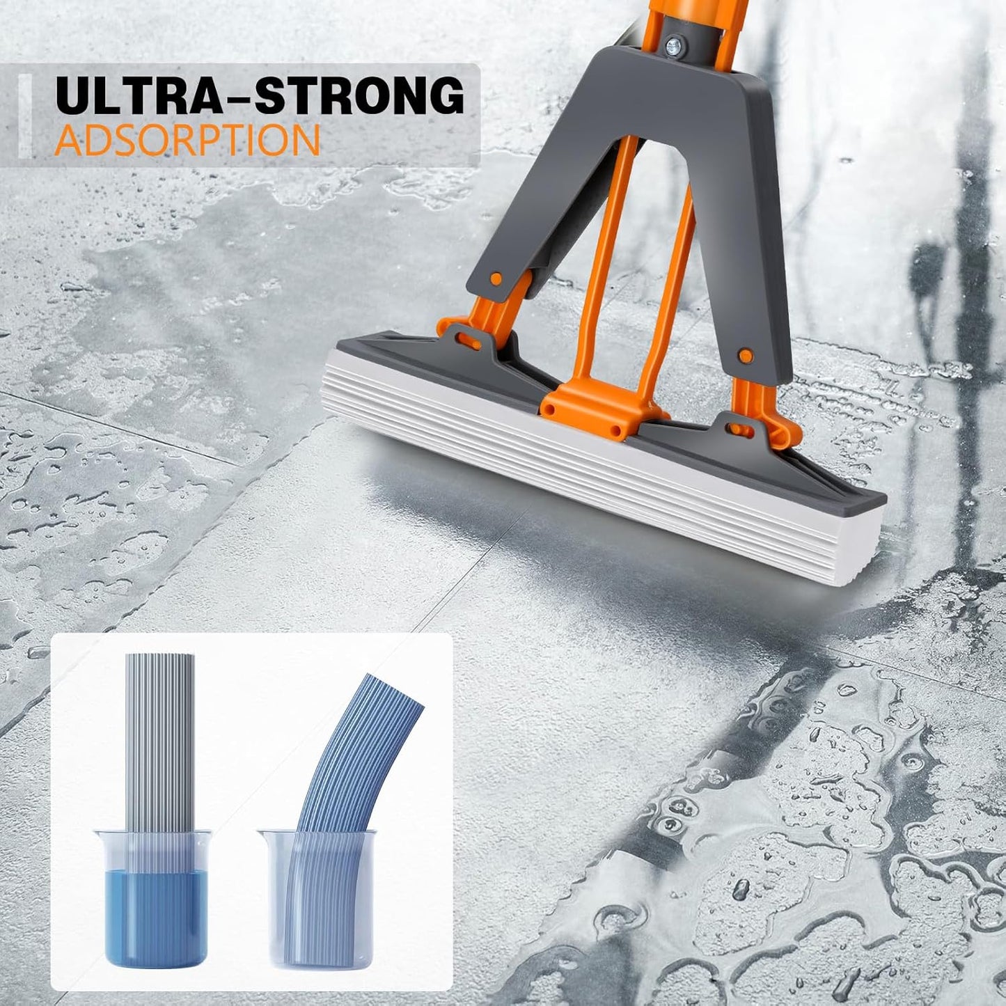 Sponge Mop,Masthome PVA Squeeze Mop with 3 Absorbent Mop Refills,Sponge Mops for Floor Cleaning,Easy Squeeze Roller Mops for Kitchen Bathroom Office