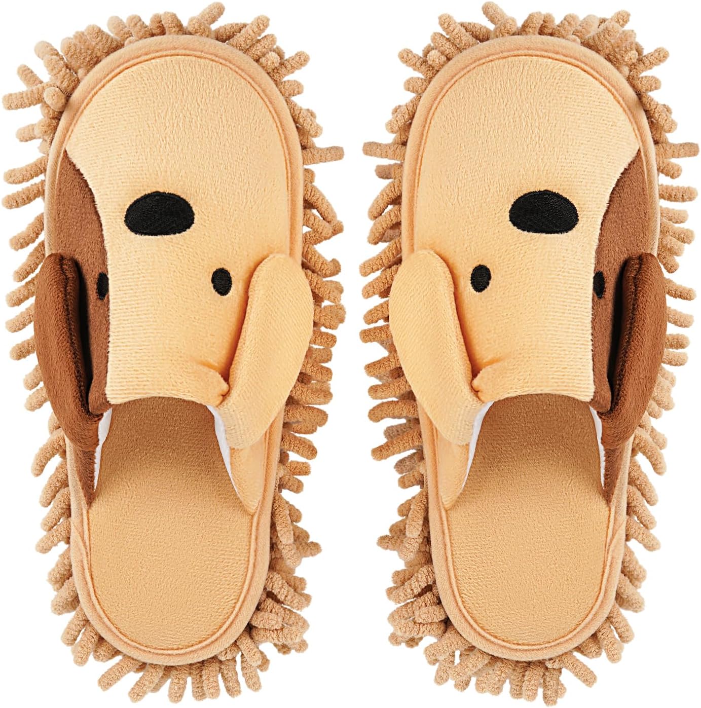 Cartoon Dog Mop Slippers Microfiber Clean Dusting Slippers Detachable Mopping Shoes for Office Home Room (Khaki)