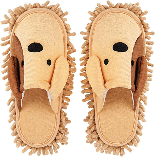 Cartoon Dog Mop Slippers Microfiber Clean Dusting Slippers Detachable Mopping Shoes for Office Home Room (Khaki)