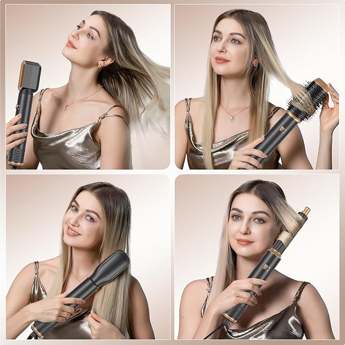 6 in ONE Hair Dryer Brush, Blow Dryer Curling Wand Hair Styling Tools Set, Ionic Hot Air Massage Oval Blowout Hair Dryer, Left&Right Hair Styler