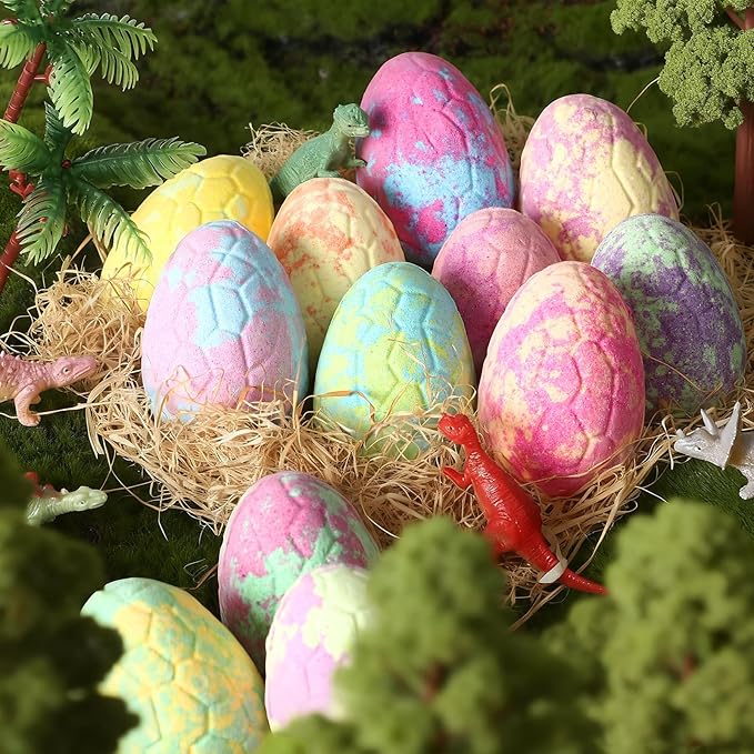 Golray Bath Bombs for Kids with Surprise Inside Dinosaur Toy, 12 Pack Dinosaur Eggs Bath Bombs Pretend Playset, Handmade Bubble Bath Fizzies Stocking Stuffers Birthday Christmas Gift for Boys