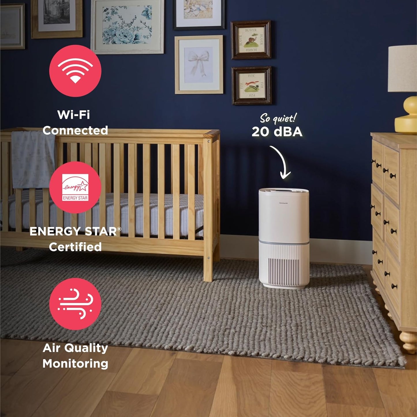 Frigidaire PureA300 XL HEPA Air Purifier with Wi-Fi for Large Rooms, Covers up to 1,685 Sq. Ft., 3-Stage Filtration, Energy Star Certification, Air Quality Monitoring, Smart Mode, Ultra Quiet, White