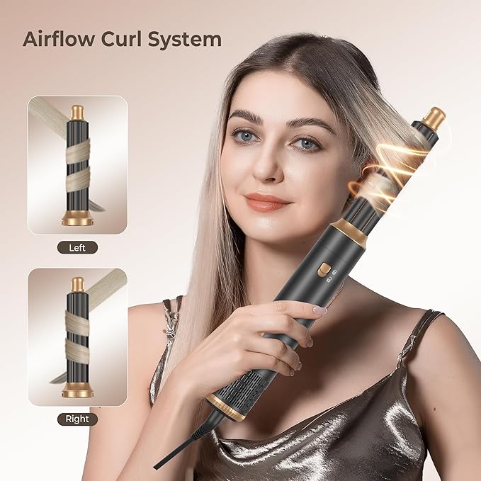 6 in ONE Hair Dryer Brush, Blow Dryer Curling Wand Hair Styling Tools Set, Ionic Hot Air Massage Oval Blowout Hair Dryer, Left&Right Hair Styler