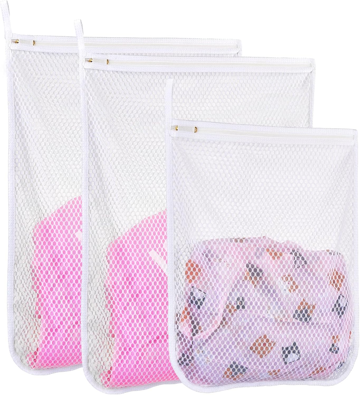 3 pcs Durable Honeycomb Mesh Laundry Bags for Delicates 2 Large (16" x 19") 1 Medium (12" x 15")