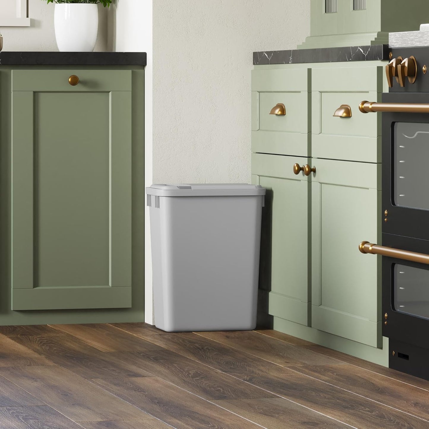 Dowell 35L Wastebasket Trash Container, 37Qt/9.2Gal, Plastic, Stackable, for Kitchen/Bathroom/Office, Fits Under Sink/Desk (Grey 4000 35 04)