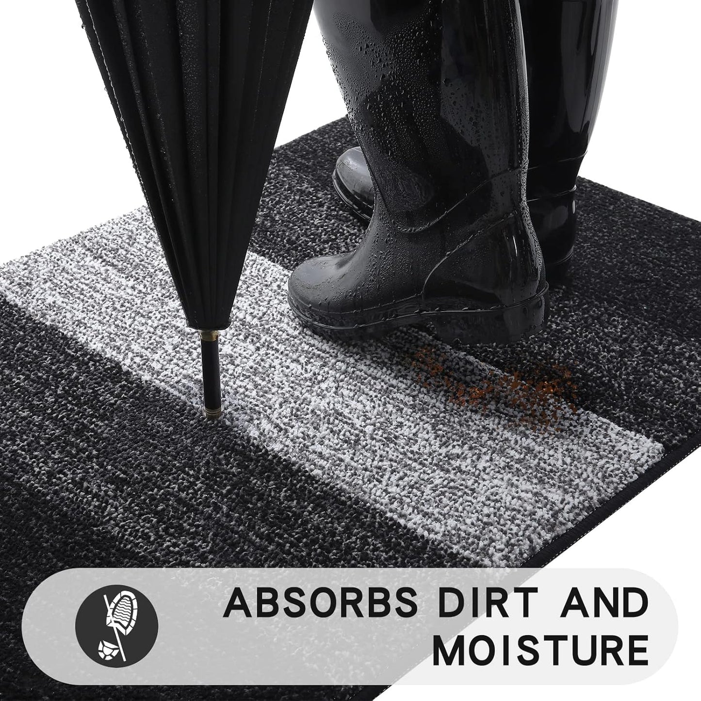 Kitinjoy Indoor Outdoor Door Mat, 71x47 Non-Slip Absorbent Dirt Trapper, Low-Profile Washable Inside Entrance Front Floor Mat, Sturdy Soft Entry Doormats for Entryway, Black