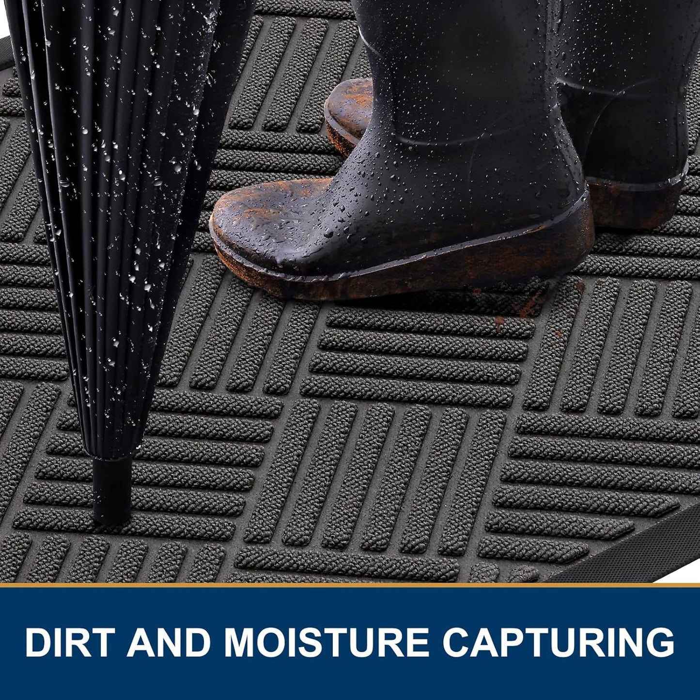 Smiry Front Door Mat Outside Entrance, Heavy Duty Outdoor Indoor Natural Rubber Doormat, Non Slip, Trap Dirt and Moisture, Easy Clean, Low Profile Patio Porch Entryway Mat, 59x20, Grey