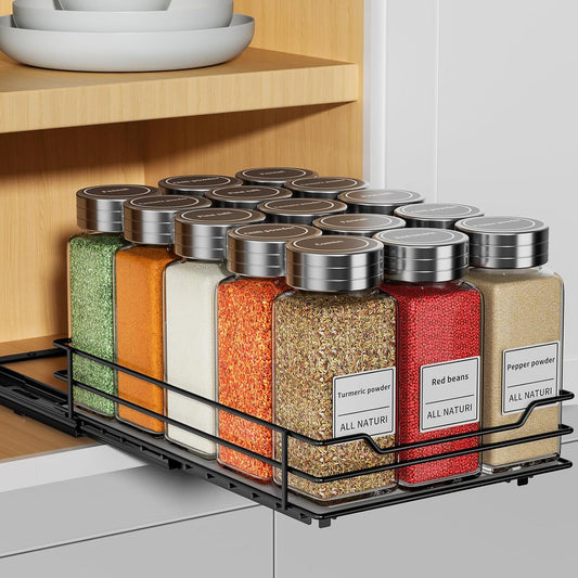 RCHYFEED Pull Out Spice Rack Organizer for Cabinet,Slide out Spice Organizer for Inside Cabinets,Heavy Duty Spice Organization for Kitchen and Pantry,Seasoning,Sauces(1-Tier,6.5" Wx10.5 Dx2.5 H)
