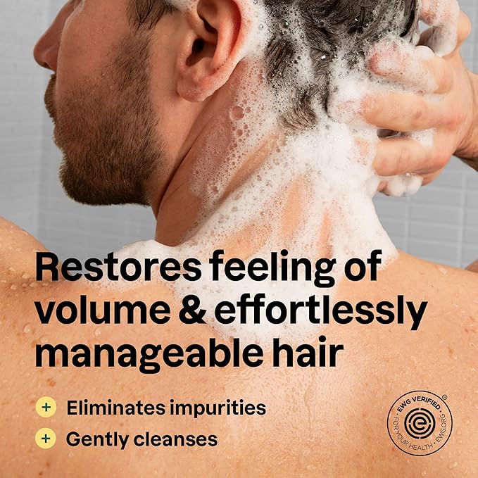 ATTITUDE Men's Shampoo and Conditioner 2-in-1, Volumizing for Thin Hair, With Rosemary and Rice Protein, 97% Natural Origin Ingredients, EWG Verified, Amber & Citrus, 14 Fl Oz