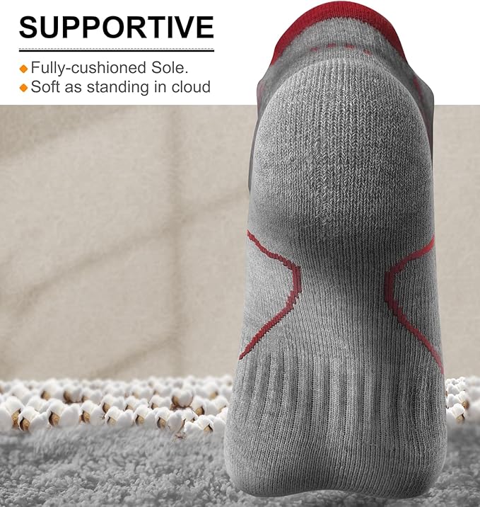 BULLIANT Men Running Socks 6Pairs-Ankle Athletic Socks Wicking Cushioned for Men Walking-Arch Compression Support