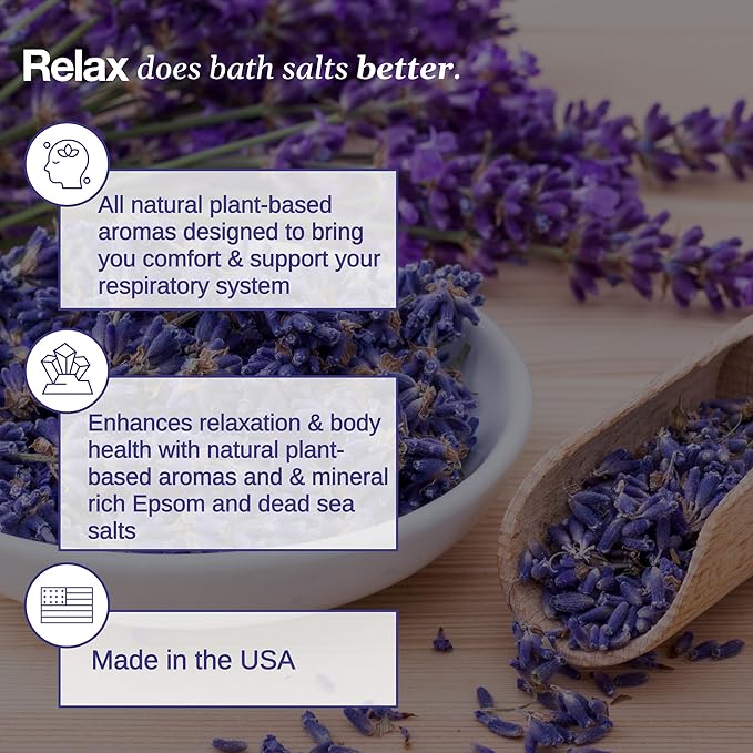 Relax Spa & Bath, Epsom & Dead Sea Salts, Aromatherapy Bath Salts for Hot Tub, Bath, or Spa, Infused with Magnesium, Lavender Palmarosa Scent