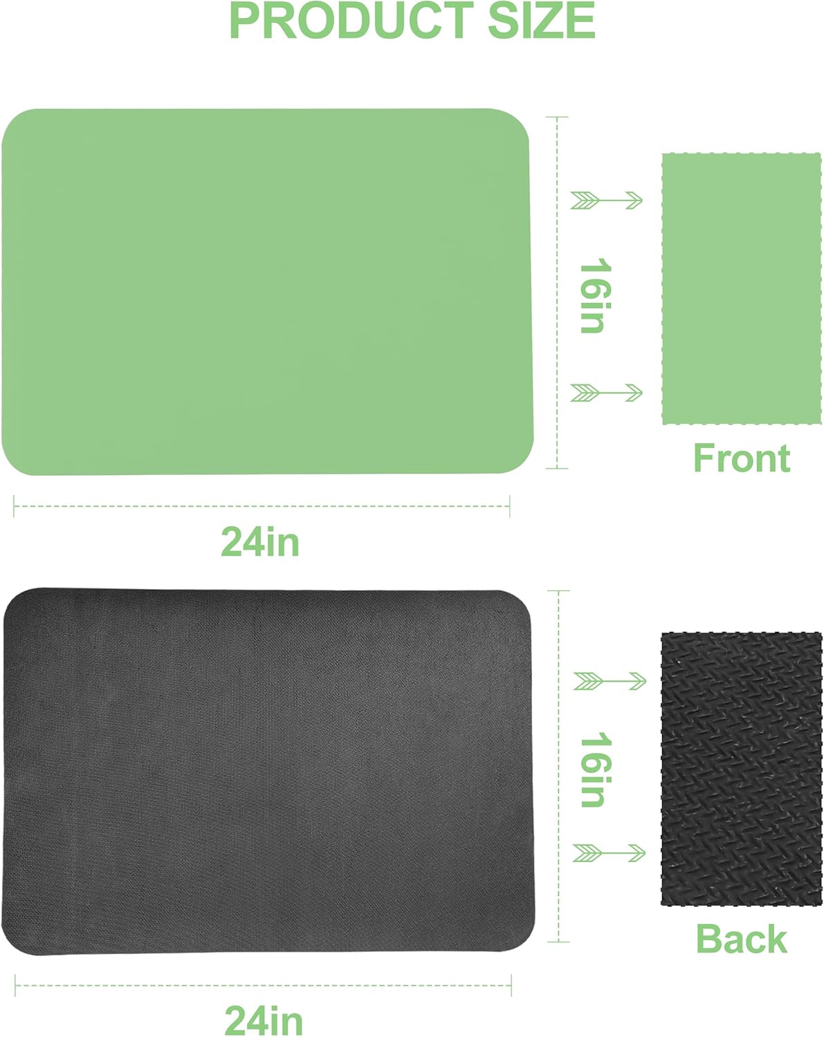 Dish Drying Mat for Kitchen Counter, 16"x24" Dish Drying Pad with Non-slip Rubber Backed, Hide Stain Anti Absorbent for Kitchen Counter, Drying Mat for Coffee Machine Dish Rack (Green)