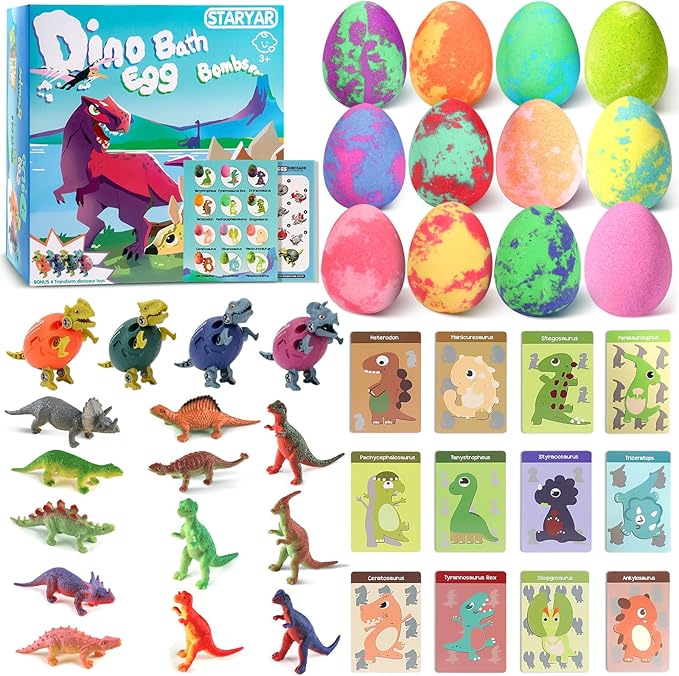 Bath Bombs for Kids with Surprise Toys Inside - 16 Pack Organic Dinosaur Bath Bombs Gift Set, Dinosaur Toys for Kid 3 4 5 6 7 8 9 Years, Bubble Bath Toys, Christmas Gifts, Stocking Stuffers for Kids