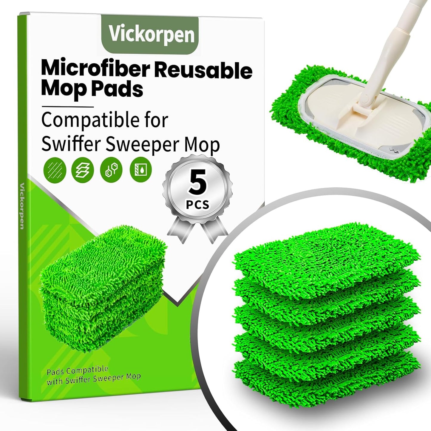 5 Pack Wet Mop Pads Refills for Swiffer Sweeper Mop Microfiber Reusable Replacement Mopping Pad for Surface Hardwood Floor Cleaning Mops Pads