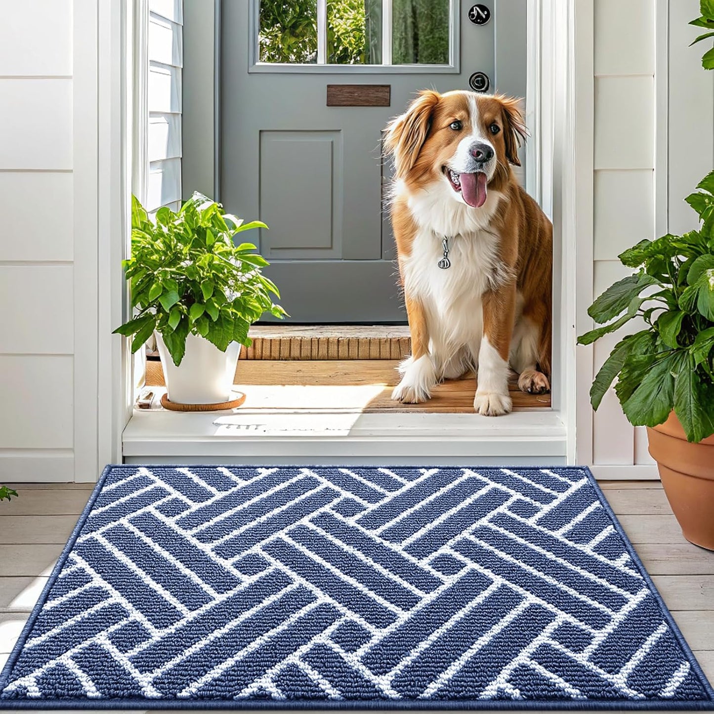 OLANLY Large Indoor Door Mat, 59x35 Inch, Dirt Resistant and Absorbent, Non-Slip Rubber Backing Floor Mats, Easy Clean Low-Profile Doormat for Entryway, Front Door, and Inside Entrance, Navy