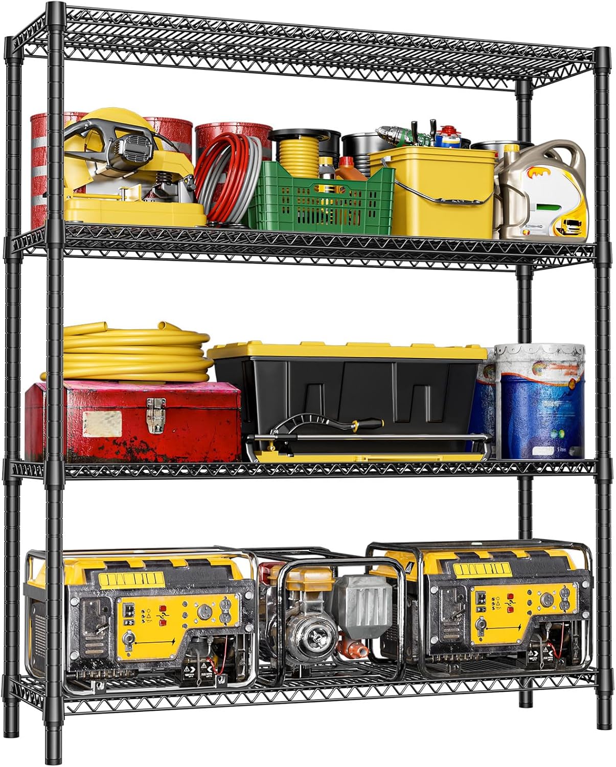 IZEUK 4-Tier Metal Garage Shelving, Heavy Duty Adjustable Storage Rack Organizer, Industrial Steel Shelves for Basement, Kitchen, Office, Warehouse (Black, 17.7" D x 59.1" W x 70.9" H)