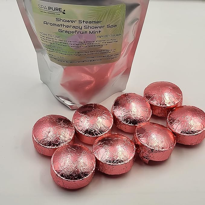Grapefruit Mint Aromatherapy Shower Bombs: USA Made with 100% Natural/Organic Essential Oils - Transform Your Shower (8 Count) Pack of 1