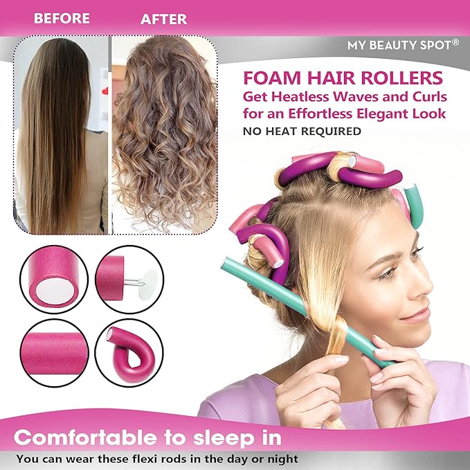 My Beauty Spot Flexi Rods Foam Hair Rollers 7/8" Professional Salon Quality Rubber Hair Rollers for Long, Medium and Short Hair (Grey)