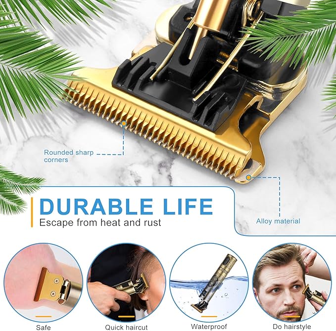Cordless Hair Clippers for Men Professional Hair Trimmer LCD Display 0mm Baldheaded Clippers for Hair Cutting Men Grooming Kits Rechargeable, Gold