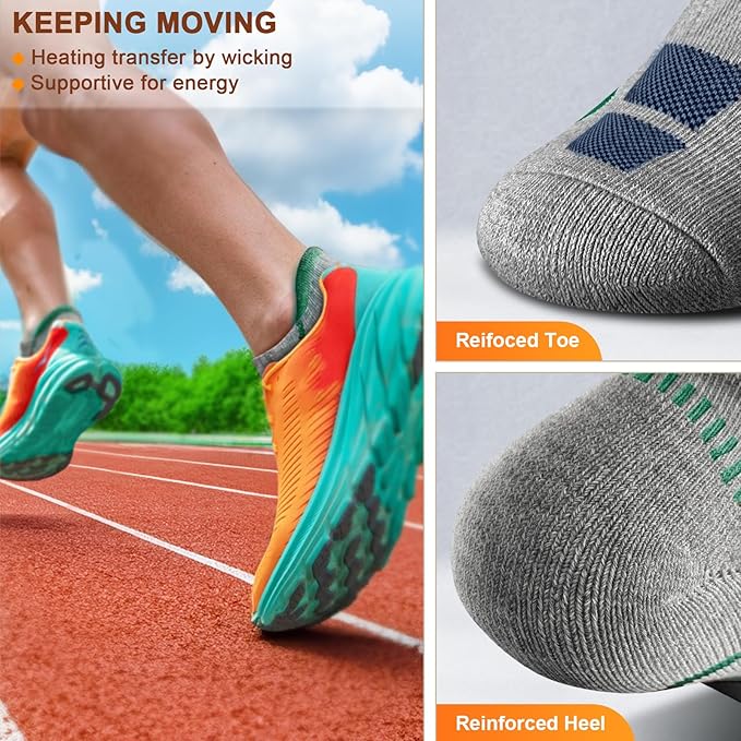 BULLIANT Men Running Socks 6Pairs-Ankle Athletic Socks Wicking Cushioned for Men Walking-Arch Compression Support