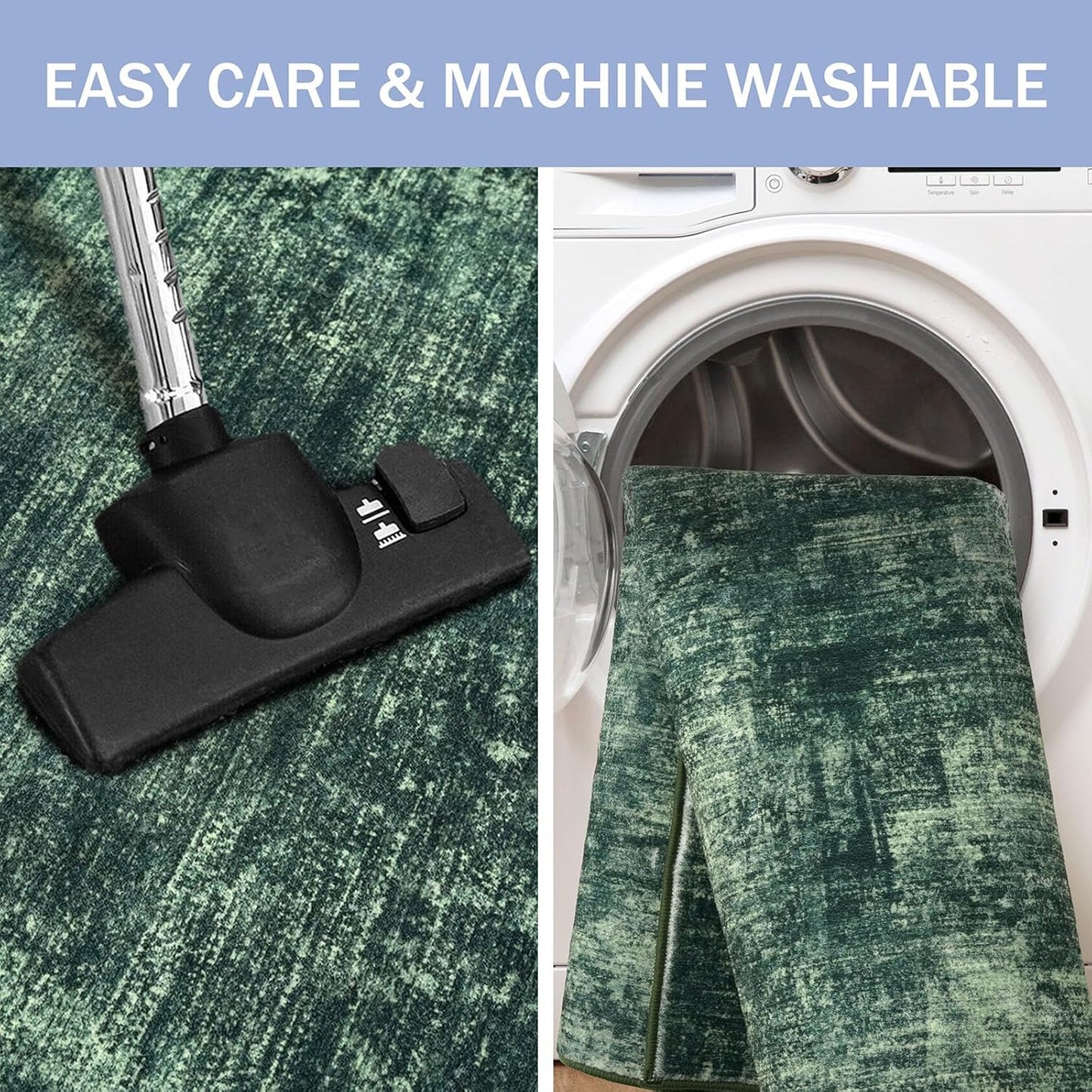 IOHOUZE Abstract Area Rugs 9x12 Ft Washable Large Rugs for Living Room, Non Slip Dining Room Rug, Printed Faux Wool Rugs for Bedroom, Floor Carpet for Office Nursery Playroom, Dark Green