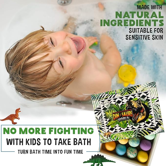 Bath Bombs for Kids with Surprise Inside - 12 Dinosaur Bath Bombs with Toys, Organic Colorful Bubble Bath Fizzies, Dino Egg Bath Bomb w/Rich Bubbles, Birthday Gifts for Kids, Boys, Girls