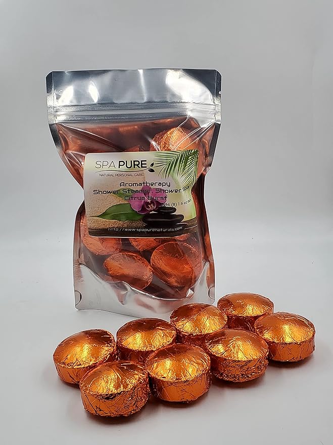 Spa Pure CITRUS Burst Aromatherapy: Shower Bomb Aromatherapy With 100% Natural/Organic Essential Oils - Transform Your Shower - Transform Your Mood (8 Count) Pack of 1
