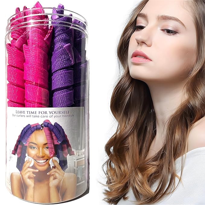 50 Pcs Heatless Spiral Hair Curlers 22inch Magic No Heat Hair Curls For Long Hair 6Pcs Styling Hooks DIY Hair Rollers Set（purple-rosered）
